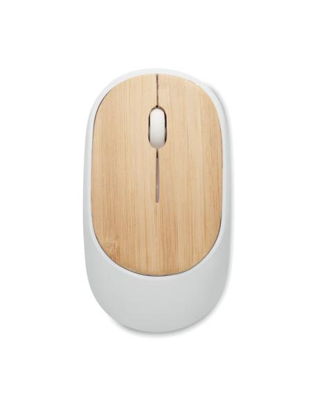 Ratón óptico inalámbrico de ABS reciclado y bambú Virar PERSONALIZABLE