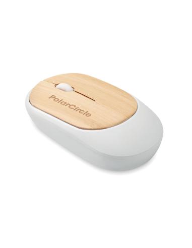 Ratón óptico inalámbrico de ABS reciclado y bambú Virar PERSONALIZABLE