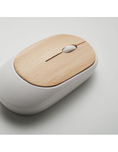Ratón óptico inalámbrico de ABS reciclado y bambú Virar PERSONALIZABLE