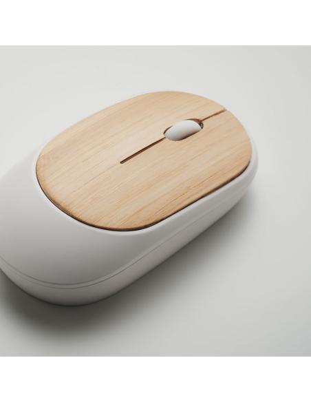 Ratón óptico inalámbrico de ABS reciclado y bambú Virar PERSONALIZABLE