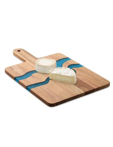 Tabla de cocina de madera Wolfsburg con asa y detalle azul PERSONALIZABLE