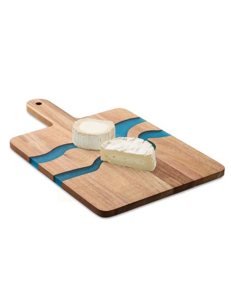 Tabla de cocina de madera Wolfsburg con asa y detalle azul PERSONALIZABLE