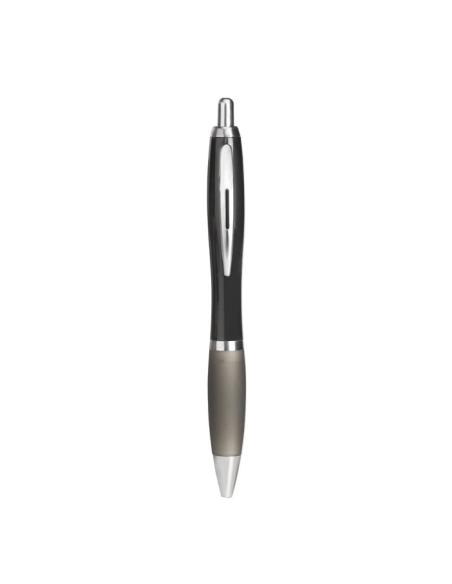 Bolígrafo Hvar reutilizable automático de ABS empuñadura suave con pulsador y clip metálicos PERSONALIZABLE