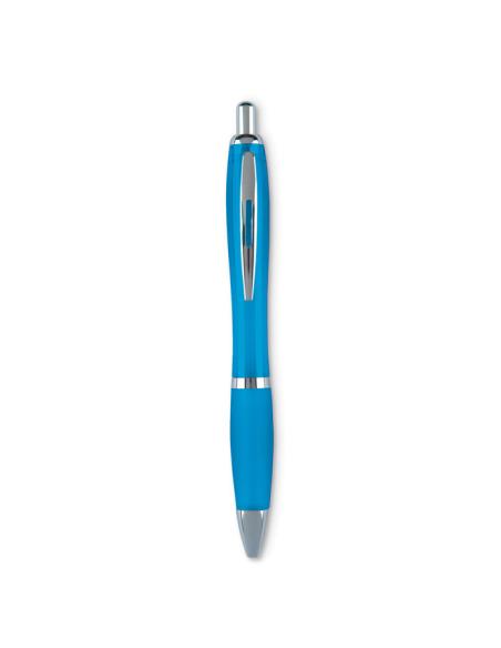 Bolígrafo Hvar reutilizable automático de ABS empuñadura suave con pulsador y clip metálicos PERSONALIZABLE