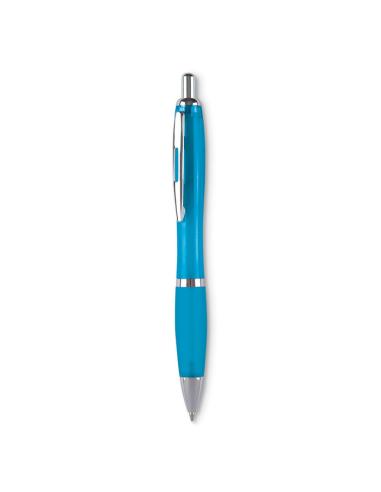 Bolígrafo Hvar reutilizable automático de ABS empuñadura suave con pulsador y clip metálicos PERSONALIZABLE