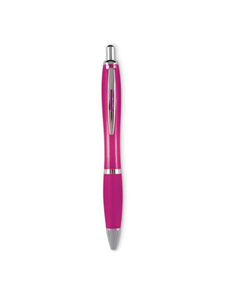 Bolígrafo Hvar reutilizable automático de ABS empuñadura suave con pulsador y clip metálicos PERSONALIZABLE