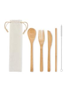 Set de cubiertos reutilizables de bambú Samobor con pajita PERSONALIZABLE