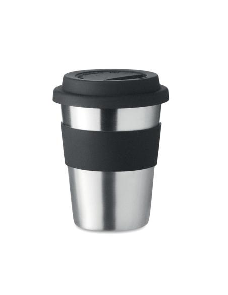 Vaso de acero inoxidable Lisbon con tapa y banda de silicona sin BPA 350ml PERSONALIZABLE