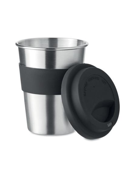 Vaso de acero inoxidable Lisbon con tapa y banda de silicona sin BPA 350ml PERSONALIZABLE