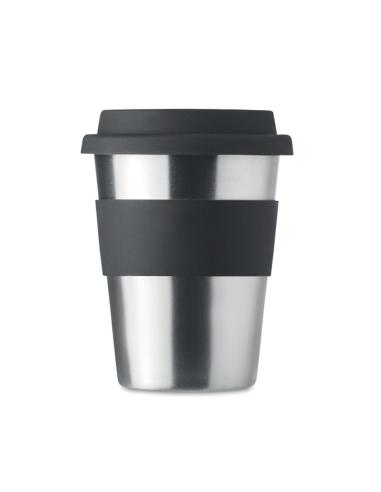 Vaso de acero inoxidable Lisbon con tapa y banda de silicona sin BPA 350ml PERSONALIZABLE