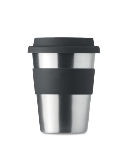 Vaso de acero inoxidable Lisbon con tapa y banda de silicona sin BPA 350ml PERSONALIZABLE