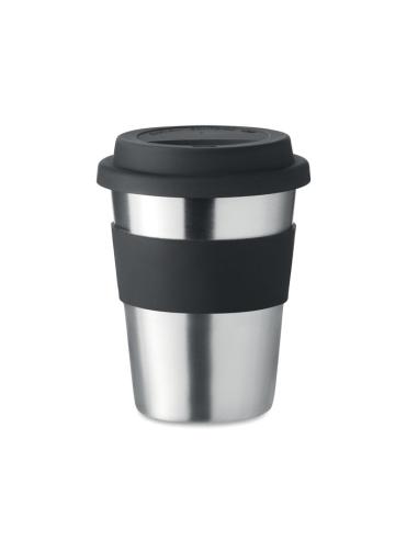 Vaso de acero inoxidable Lisbon con tapa y banda de silicona sin BPA 350ml PERSONALIZABLE