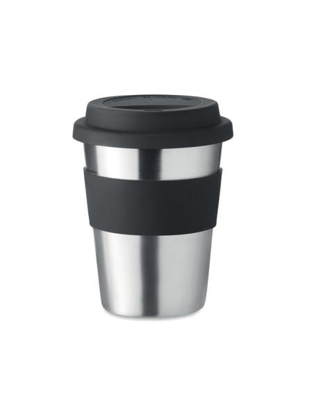 Vaso de acero inoxidable Lisbon con tapa y banda de silicona sin BPA 350ml PERSONALIZABLE