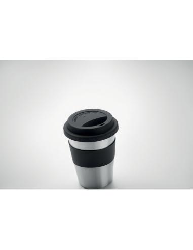 Vaso de acero inoxidable Lisbon con tapa y banda de silicona sin BPA 350ml PERSONALIZABLE