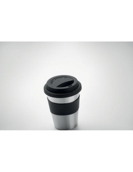 Vaso de acero inoxidable Lisbon con tapa y banda de silicona sin BPA 350ml PERSONALIZABLE