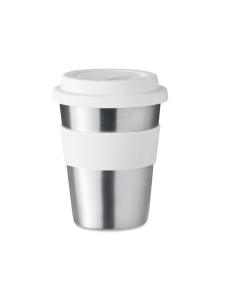 Vaso de acero inoxidable Lisbon con tapa y banda de silicona sin BPA 350ml PERSONALIZABLE