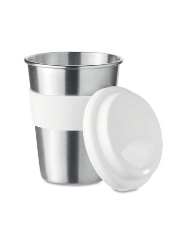 Vaso de acero inoxidable Lisbon con tapa y banda de silicona sin BPA 350ml PERSONALIZABLE