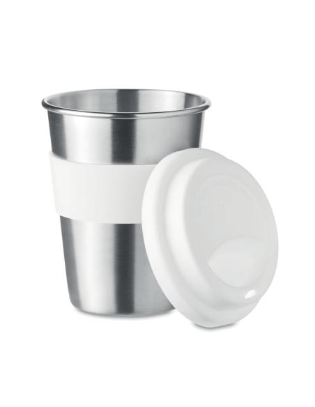 Vaso de acero inoxidable Lisbon con tapa y banda de silicona sin BPA 350ml PERSONALIZABLE