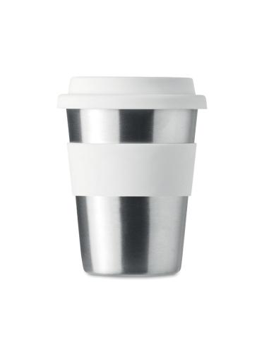 Vaso de acero inoxidable Lisbon con tapa y banda de silicona sin BPA 350ml PERSONALIZABLE