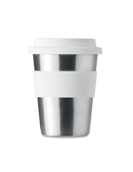 Vaso de acero inoxidable Lisbon con tapa y banda de silicona sin BPA 350ml PERSONALIZABLE