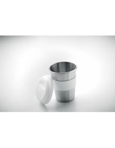 Vaso de acero inoxidable Lisbon con tapa y banda de silicona sin BPA 350ml PERSONALIZABLE