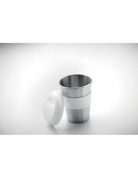Vaso de acero inoxidable Lisbon con tapa y banda de silicona sin BPA 350ml PERSONALIZABLE