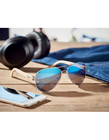 Gafas de sol Jartum con patillas de bambú y lentes espejo con marco metálico PERSONALIZABLE