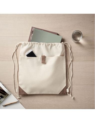 Bolsa de tela algodón reciclado Davao con cuerdas y bolsillo 220g/m2  PERSONALIZABLE