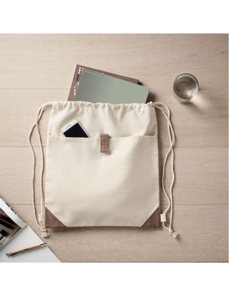 Bolsa de tela algodón reciclado Davao con cuerdas y bolsillo 220g/m2  PERSONALIZABLE