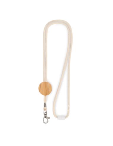 Lanyard de cordón de algodón Vilanova con placa de bambú PERSONALIZABLE