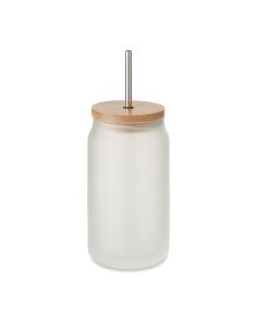 Tarro cocktail de cristal Toledo con tapa de bambú y pajita acero especial sublimación 400ml PERSONALIZABLE