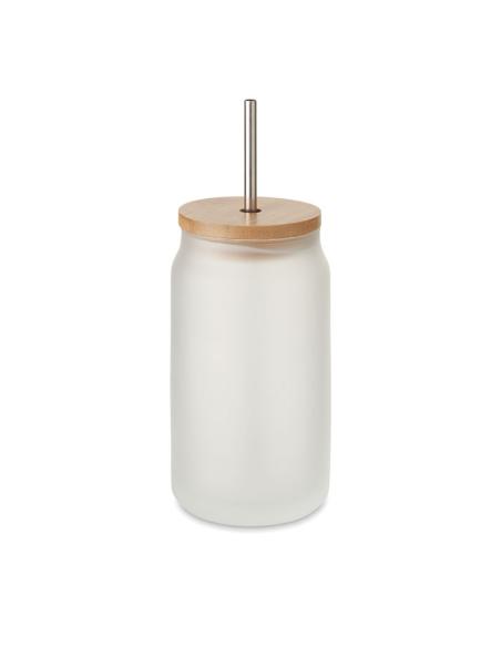 Tarro cocktail de cristal Toledo con tapa de bambú y pajita acero especial sublimación 400ml PERSONALIZABLE