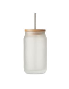 Tarro cocktail de cristal Toledo con tapa de bambú y pajita acero especial sublimación 400ml PERSONALIZABLE 2