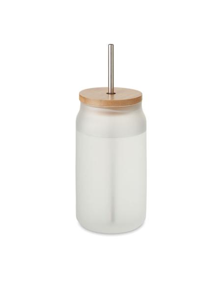 Tarro cocktail de cristal Toledo con tapa de bambú y pajita acero especial sublimación 400ml PERSONALIZABLE