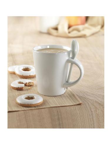 Taza de cerámica Berlin cónica con cuchara especial sublimación 300ml PERSONALIZABLE