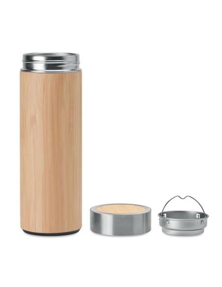 Termo acero inoxidable Howrah con infusor de té recubierto de bambú 400ml PERSONALIZABLE