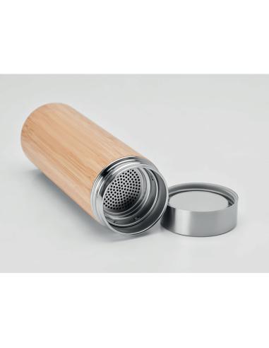 Termo acero inoxidable Howrah con infusor de té recubierto de bambú 400ml PERSONALIZABLE