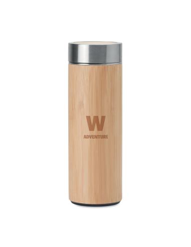 Termo acero inoxidable Howrah con infusor de té recubierto de bambú 400ml PERSONALIZABLE