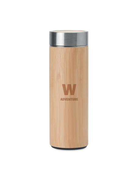 Termo acero inoxidable Howrah con infusor de té recubierto de bambú 400ml PERSONALIZABLE