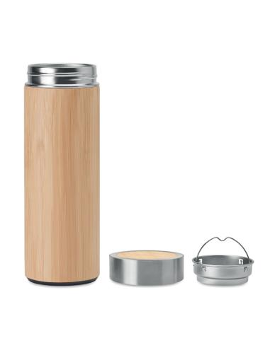 Termo acero inoxidable Howrah con infusor de té recubierto de bambú 400ml PERSONALIZABLE