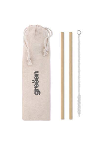 Set de 2 pajitas reutilizables de bambú Rovinj PERSONALIZABLE