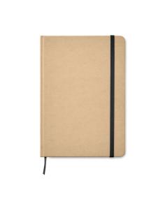 Libreta A5 con tapa de cartón reciclado Suwon con marca-páginas y banda elástica en colores PERSONALIZABLE