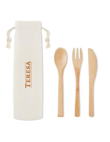 Set de cubiertos reutilizables de bambú Linz PERSONALIZABLE