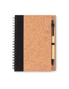 Libreta espiral de papel reciclado Burgos con tapa de corcho y boli de papel y PLA PERSONALIZABLE