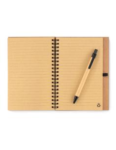 Libreta espiral de papel reciclado Burgos con tapa de corcho y boli de papel y PLA PERSONALIZABLE 2