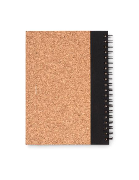 Libreta espiral de papel reciclado Burgos con tapa de corcho y boli de papel y PLA PERSONALIZABLE