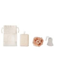 Set de baño Palembang con esponja, peeling y puff en bolsa de yute PERSONALIZABLE 2
