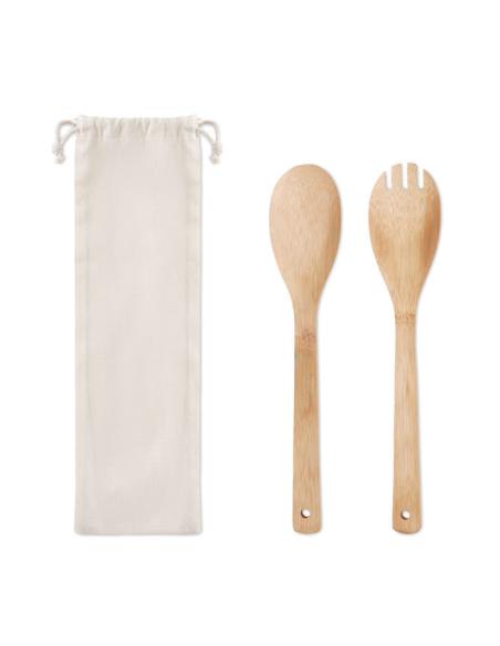 Set de cubiertos Leipzig para ensalada reutilizables de bambú PERSONALIZABLE