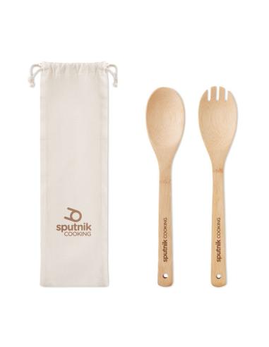 Set de cubiertos Leipzig para ensalada reutilizables de bambú PERSONALIZABLE