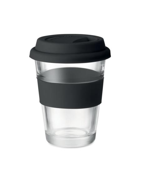 Vaso de cristal Liverpool con tapa y banda de silicona sin BPA 350ml PERSONALIZABLE
